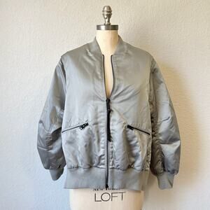 ALLSAINTS Brooke Bomber Jacket Gray Satin Quilted Full Zip Gorpcore